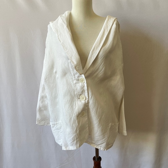 BLANQUE 100% LINEN TOPPER BLAZER HOODY 0-S WHITE LAGENLOOK OVERSIZED BEACHY - Picture 1 of 12